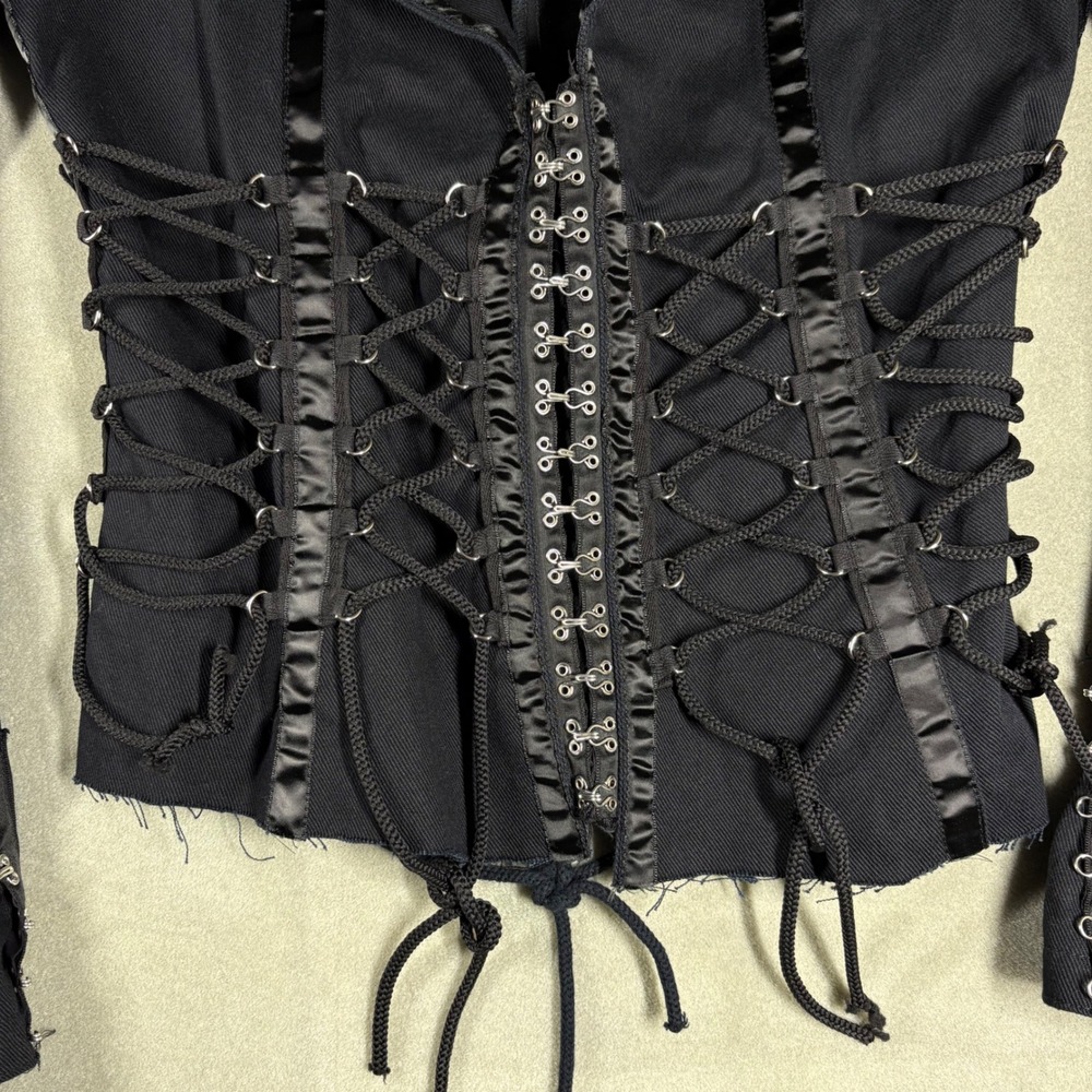 Vintage Redballs On Fire Pirate Coat Black Gothic Corset Lace Up Jacket Medium - Picture 3 of 7